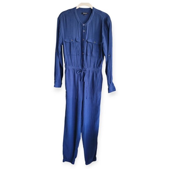 Madewell l/s royal blue 100% cotton jumpsuit pantsuit boilersuit office size 2 - Picture 3 of 9